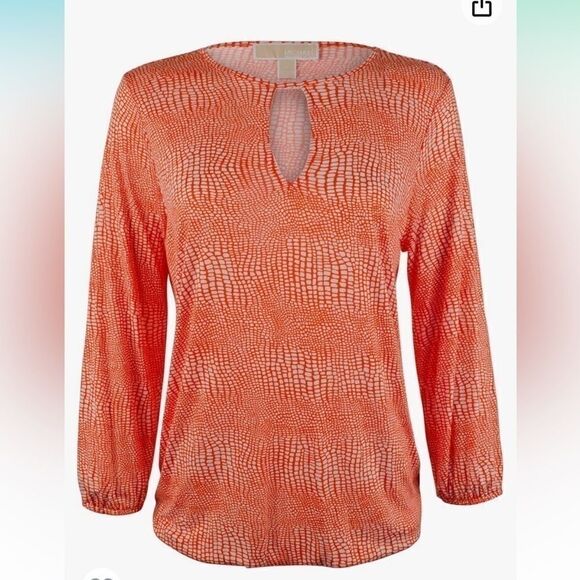 Michael Kors Peasant Top Keyhole Neck in Mandarin and White Size XS NWT - Picture 1 of 8